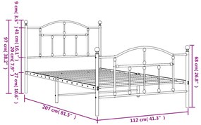 Estrutura de cama com cabeceira e pés 107x203 cm metal preto