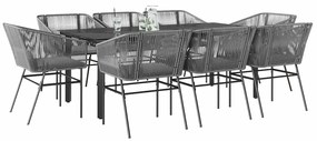 Conjunto jantar jardim 9 peças almofadas vidro vime cinzento PE
