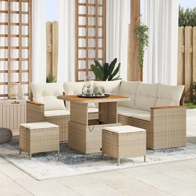 Conjunto de Sofá de Jardim vidaXL com Almofadas Beiges em Rattan de Polietileno Acácia