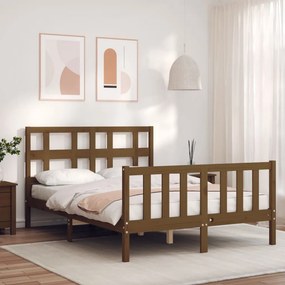 Estrutura cama cabeceira 140x190 cm madeira maciça castanho-mel