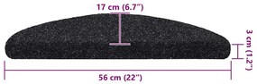 Tapetes de escada adesivos 20 pcs 56x17x3 cm preto