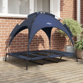 vidaXL Cama Elevada para Cães com Toldo Removível Azul-marinho XL Aço