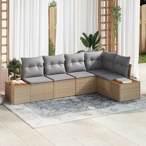 Sofá de Jardim 5 Peças com Almofadas em Rattan Poliéster Bege