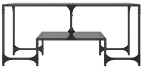 Mesa de centro com topo em vidro preto 98,5x50x45 cm aço