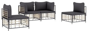 4 pcs conjunto lounge de jardim c/ almofadões vime PE antracite