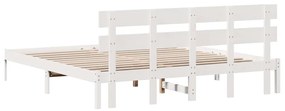 Estrado de Cama com Cabeceira Branca 200x200 cm em Madeira Maciça de P