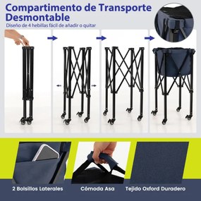Carrinho de bola de tênis dobrável com rodas de cesta de alumínio leve saco removível capacidade 150 bolas Azul