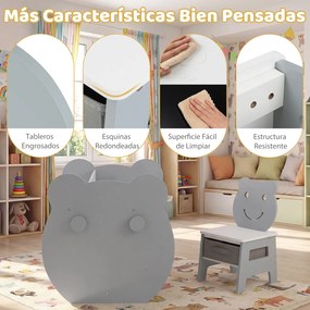 Mesa e cadeira infantil 3 em 1 com tema de urso, secretária infantil com quadro de giz de dupla face, estante, ganchos e gaveta, para crianças dos 3 a