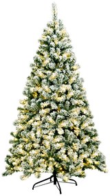 Arvore de Natal artificial com neve de 180 cm com iluminação articulada 250 luzes LED Base metálica dobrável Verde