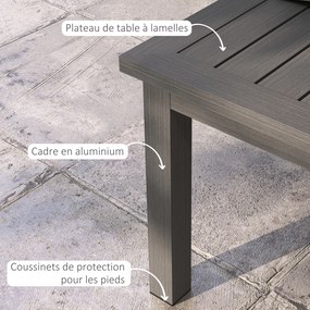 Mesa de centro retangular com tampo de ripas para interior/exterior em alumínio, 100 x 60 x 37 cm, castanho