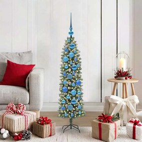 vidaXL Árvore Slim de Natal Artificial Verde e Branco 120 cm