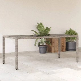 vidaXL Mesa de jardim com tampo de vidro 190x90x75 cm vime PE cinza