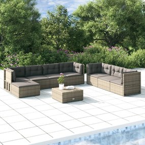 vidaXL 8 pcs conjunto lounge de jardim c/ almofadões vime PE cinzento