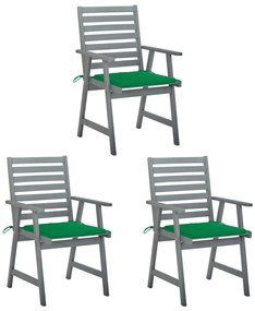 Cadeiras de jantar p/ jardim 3 pcs c/ almofadões acácia maciça