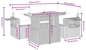 5 pcs conjunto sofás de jardim com almofadões vime PE preto