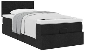 Cama otomana com colchão 100x200 cm tecido preto
