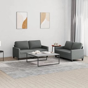 3201445 vidaXL 2 pcs conjunto de sofás com almofadões tecido cinzento-escuro