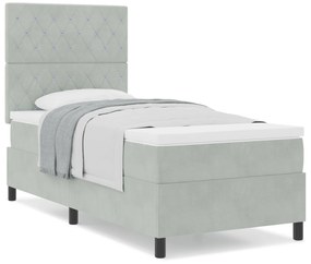 Cama Box Spring com Colchão Cinza Claro 90x200 cm Veludo