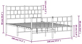 Estrutura de cama com cabeceira e pés 140x190 cm metal branco