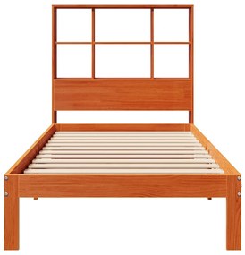 Cama com estante sem colchão 75x190cm pinho maciço castanho-mel