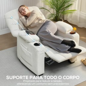 Poltrona Relax Reclinável Elétrica com Função Memória Apoio para Pés Controlo Remoto e Porta USB 94x90x105 cm Branco Creme