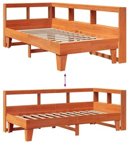 Cama com estante sem colchão 75x190cm pinho maciço castanho-mel