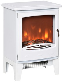 HOMCOM Lareira Elétrica Portátil Potência 900/1800W com Efeito de Chama Realista Termostato Ajustável e Proteção contra Superaquecimento até 20m² 39x26x54,8cm Branco