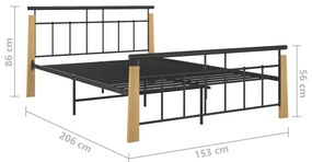 Estrutura de cama 140x200 cm metal/madeira de carvalho maciça