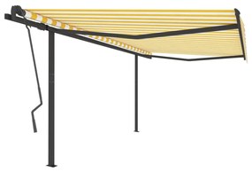 vidaXL Toldo retrátil manual com postes 4x3,5 m amarelo e branco