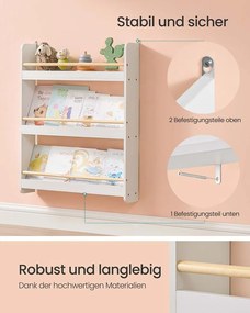 Estante para quarto infantil 12 x 60 x 75 cm com 3 prateleiras em branco