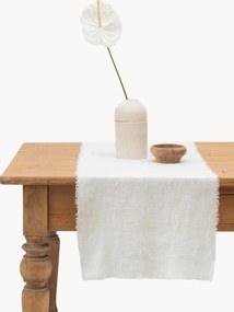 Corredor de mesa em linho com franjas White