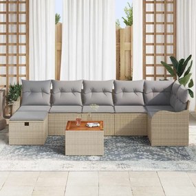 Conjunto de Sofás de Jardim vidaXL 8 Peças com Almofadas Bege Rattan P