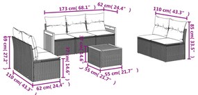 8 pcs conjunto sofás de jardim com almofadões vime PE preto
