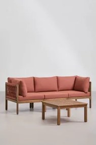 Conjunto De Sala Com Sofá Modular De 3 Peças Com Apoios De Braço E Mesa De Centro Em Madeira De Acácia Branson Terracota - Castanho Acácia - Sklum