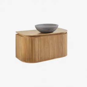 Conjunto De Móvel De Casa De Banho Suspenso Em Madeira De Manga Analis Madeira Natural & Cimento Cinzento Redondo Ø40 Cm Tarsis & Sem Espelho - Sklum