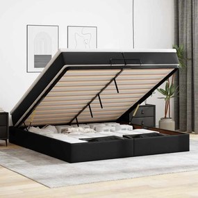Estrutura de cama otomana com colchões pele artificial preta