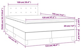 Cama box spring c/ colchão e LED 120x190 cm tecido cinza-claro