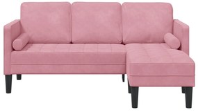 Sofá de 3 Lugares com Chaise em L Rosa Claro 160 cm Veludo