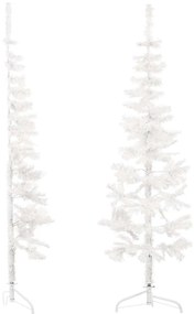 Meia árvore de Natal fina com suporte 120 cm branco