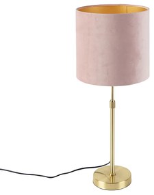 Candeeiro de mesa dourado/latão com abajur de veludo rosa 25 cm - Parte Clássico / Antigo