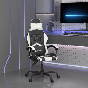 vidaXL Cadeira gaming giratória couro artificial preto e branco