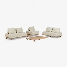 Conjunto De Jardim Com Sofá Modular De 2 Peças, Mesa Auxiliar, Sofá E Mesa De Centro 160x95 Cm Em Acácia Portet Gardénia Branco - Sklum