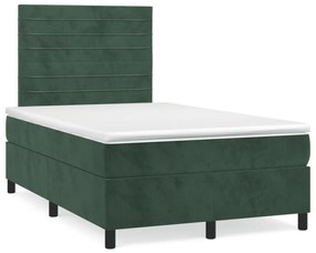 Cama box spring com colchão e luzes LED veludo verde-escuro