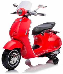 Vespa 946 para crinaças com marcha-atrás, licença, rodas auxiliares, bateria de lítio, 2 motores de 30 W, assento em couro, leitor de MP3 com entrada