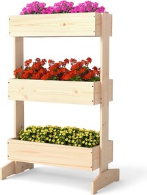 Floreira Elevada 9 x 39 x 109 cm de 3 Níveis para Plantas Estrutura de Madeira para Interiores e Exteriores para Plantas Verduras e Flores natural