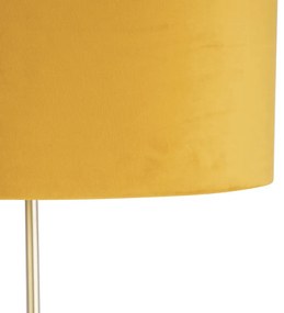 Candeeiro de pé ouro / latão com sombra de veludo amarelo 40/40 cm - Parte Country / Rústico