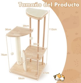 Arranhador para gatos com tábua Posto de arranhar de sisal Plataforma de poleiro almofadada Brinquedo suspenso Centro de actividades suspenso Bege