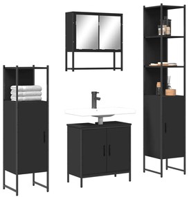 4 pcs conjunto móveis casa de banho derivados de madeira preto