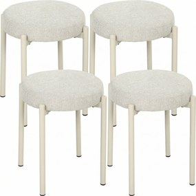 HOMCOM Conjunto de 4 Banquetas Empilháveis Redondas com Assento Acolchoado, sem Encosto, Economia de Espaço, 45 x 45 x 47,5 cm, Creme | Aosom Portugal
