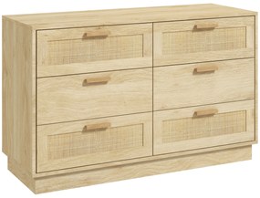Cómoda para Quarto Cómoda de Madeira com 6 Gavetas de Vime Estilo Boêm
